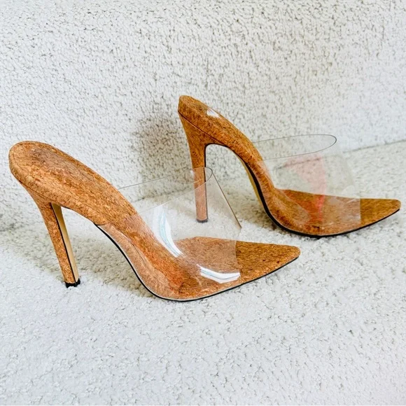 Elegant Cork and Clear High Heel Mules - Picture 8 of 9